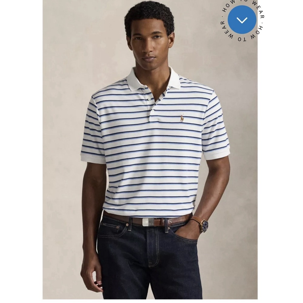 Polo Ralph Lauren Men Medium White Striped Polo Shirt Classic Fit #III2-1